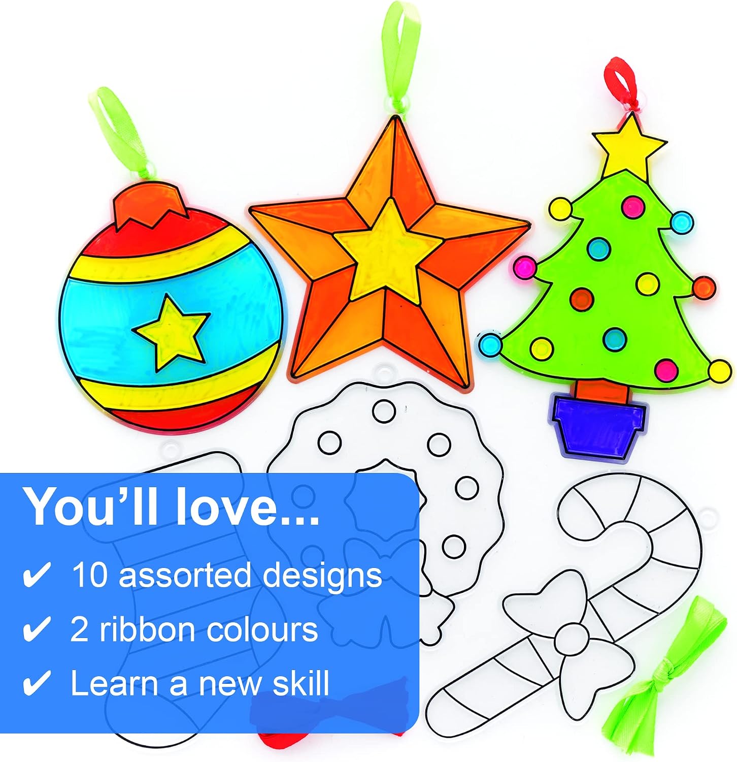 Baker Ross Christmas Suncatcher Decoration, Pack of 10, Kids Paint Your Own Christmas Decoration - Image 4