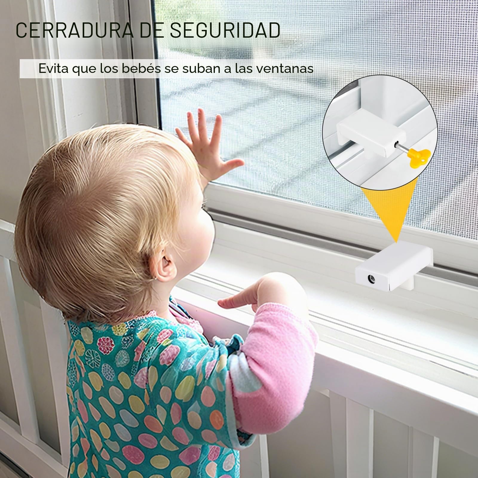6 Piezas Cierre de Ventana Corredera Cierre de Ventana Ajustable Cerradura de Ventana Corredera Cerradura de Seguridad para Niños con Llave Tope de Ventana Corredera, Blanco