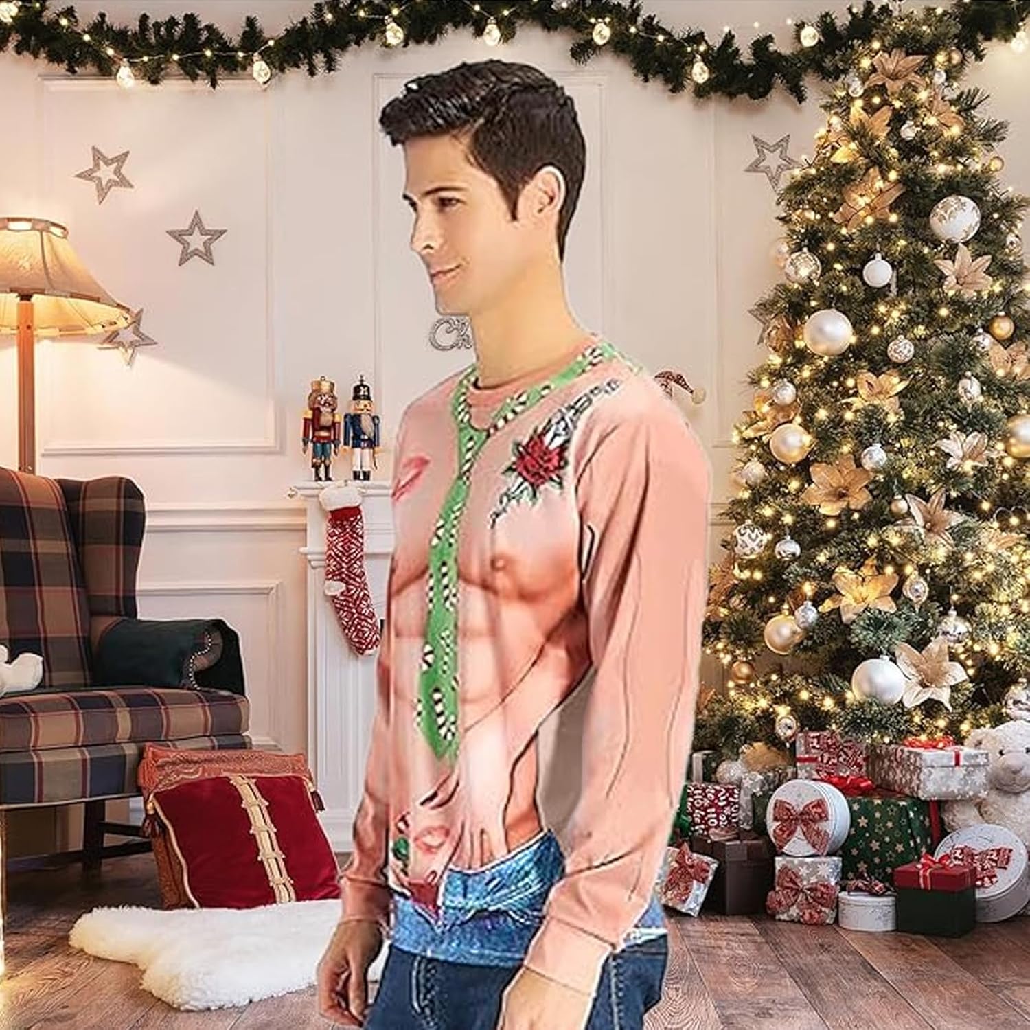 Mens Ugly Christmas Sweatshirt Unisex 3D Muscle Novelty Pullover Women Xmas Crewneck Funny Sweater Clothes - Image 3