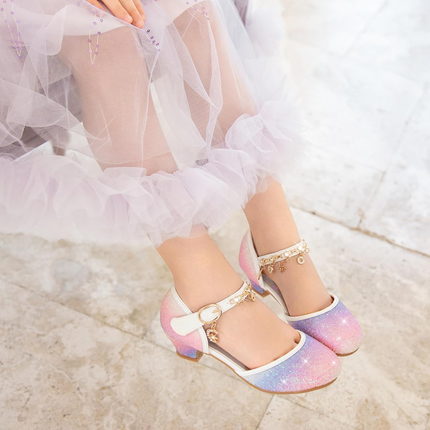 Furdeour Girls Dress Shoes Princess Crystal High Heels Closed Toe Party Wedding Flower Girls Shoes Toddler Little Big Kid - Image 6