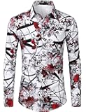 Men's Floral Slim Fit Long Sleeve Cotton Casual Button Down Dress Shirt