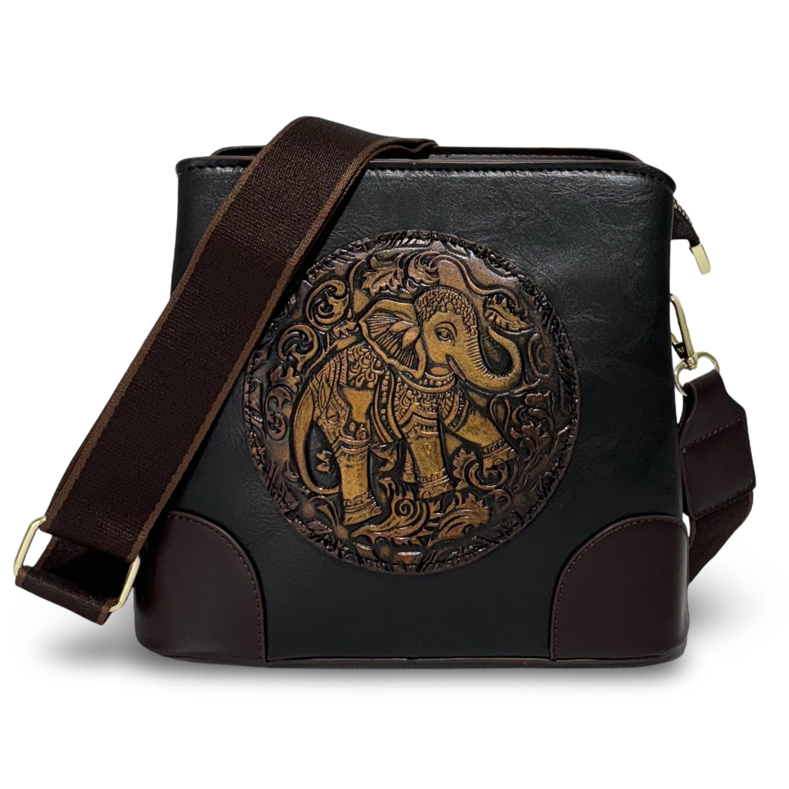 Women's PU Crossbody Sling Bag with Elephant Logo Pattern-image-22