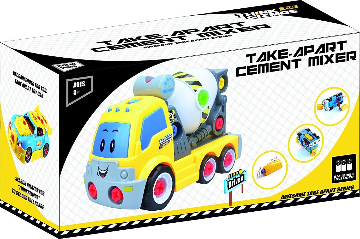 Take Apart Toys with Electric Drill - Cement Mixer Truck TG650 – Build Your Own Cement Mixer Boys Toy – Toddler Toy Gift for 3, 4, 5 Year Old Boys & Girls, by ThinkGizmos (Trademark Protected)