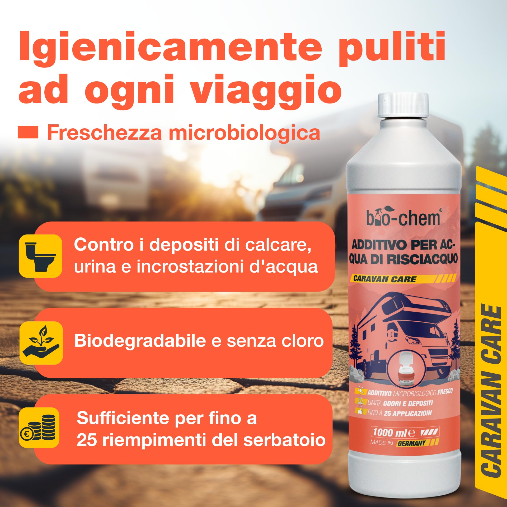 bio-chem Additivo sanitario acqua di risciacquo 5L | Nuova formula con microrganismi - Prodotto per la pulizia dei servizi igienici a secco in campeggio e in roulotte