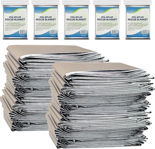 NOVAMEDIC Mantas térmicas de Mylar de papel de aluminio de emergencia, paquete de 200 unidades, 84 x 52 pulgadas, envueltas individualmente, manta
