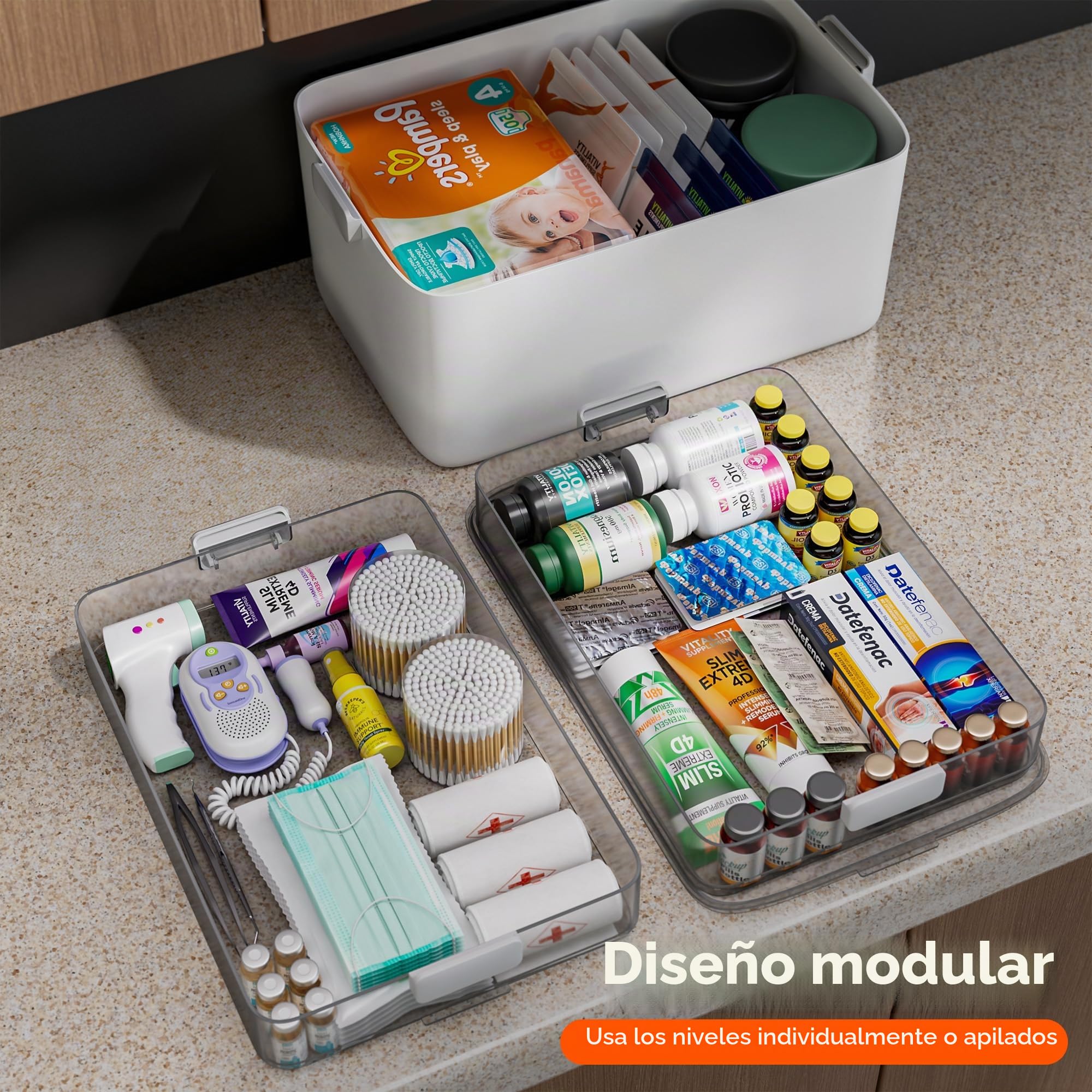 CTIME Caja de medicamentos de 3 niveles: portátil con asa de piel, ideal para el hogar y los viajes