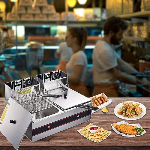 Miniatura 2 de Freidora comercial de 24 litros y 5000 W con cestas dobles de tanque de acero inoxidable, protección contra sobrecalentamiento, freidora eléctrica