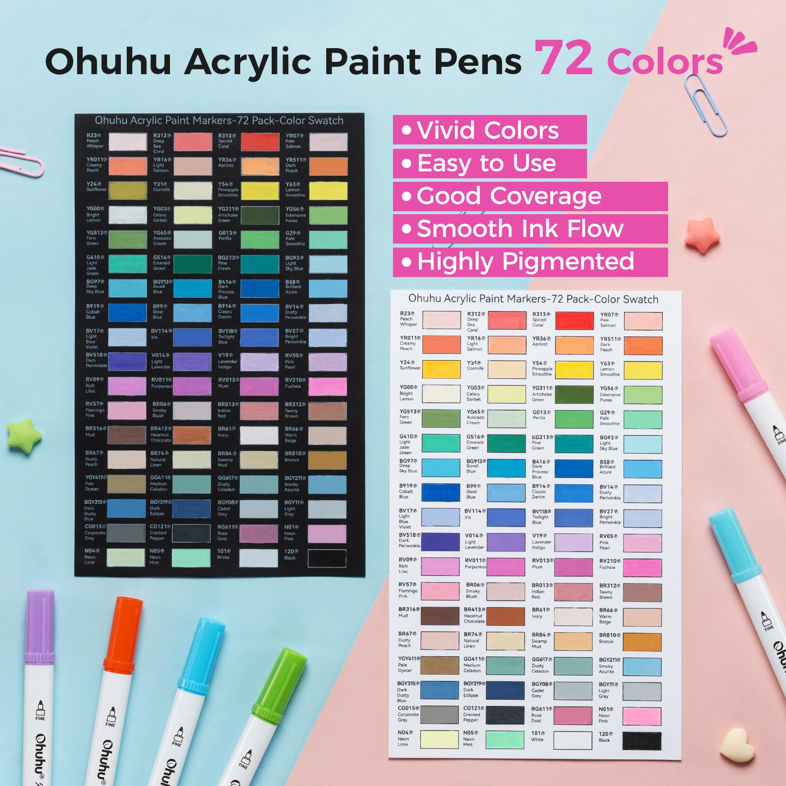 Amazon | Ohuhu アクリルマーカー 72色セット アクリルペン 中綿式