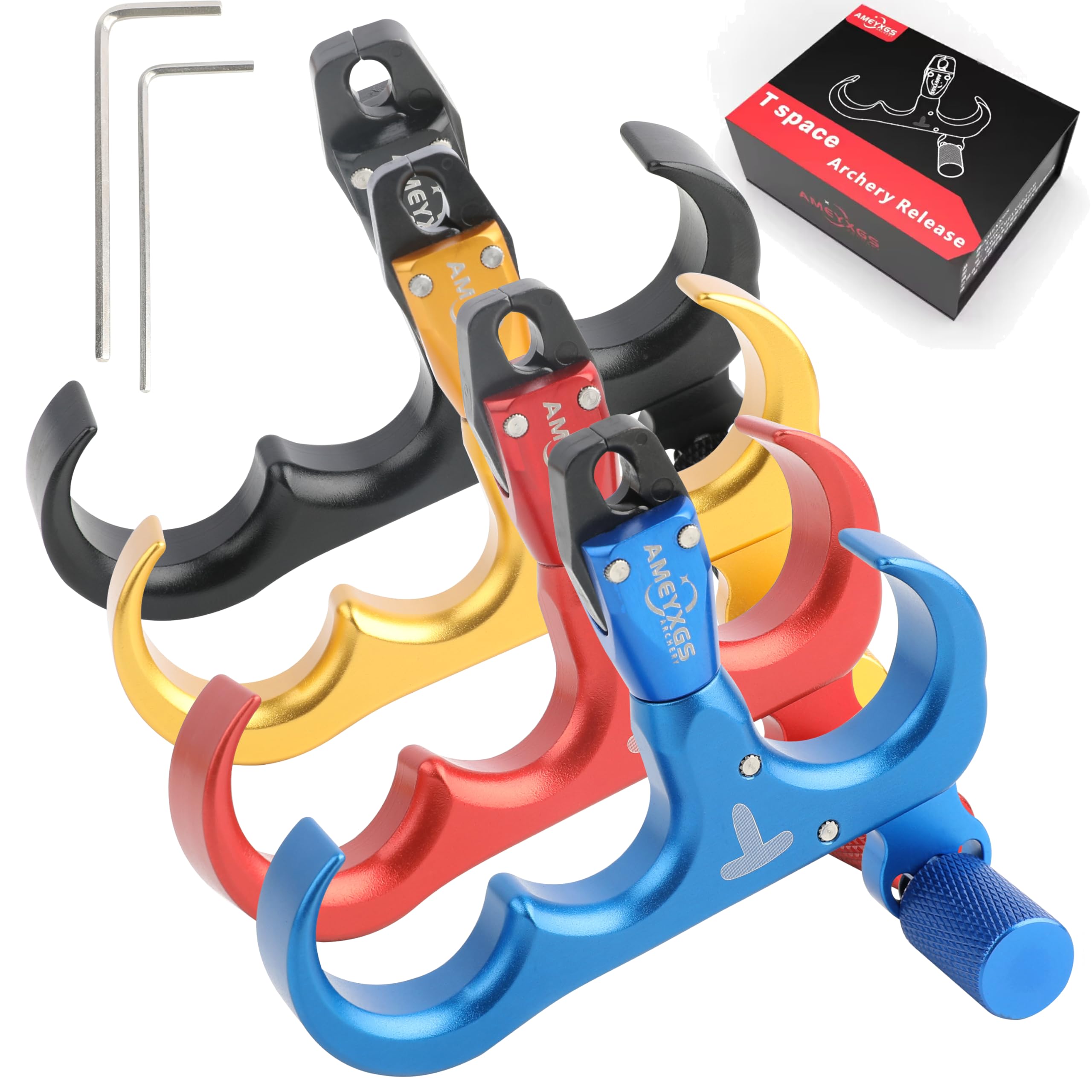 wolfman Archery Bow Release Aid for Compound Bow 360° Rotating 3 Finger Thumb Bow Release Maximum Bearing 120lbs Release Aids for Right/Left Hand Compound Bow Hunting (Gold)