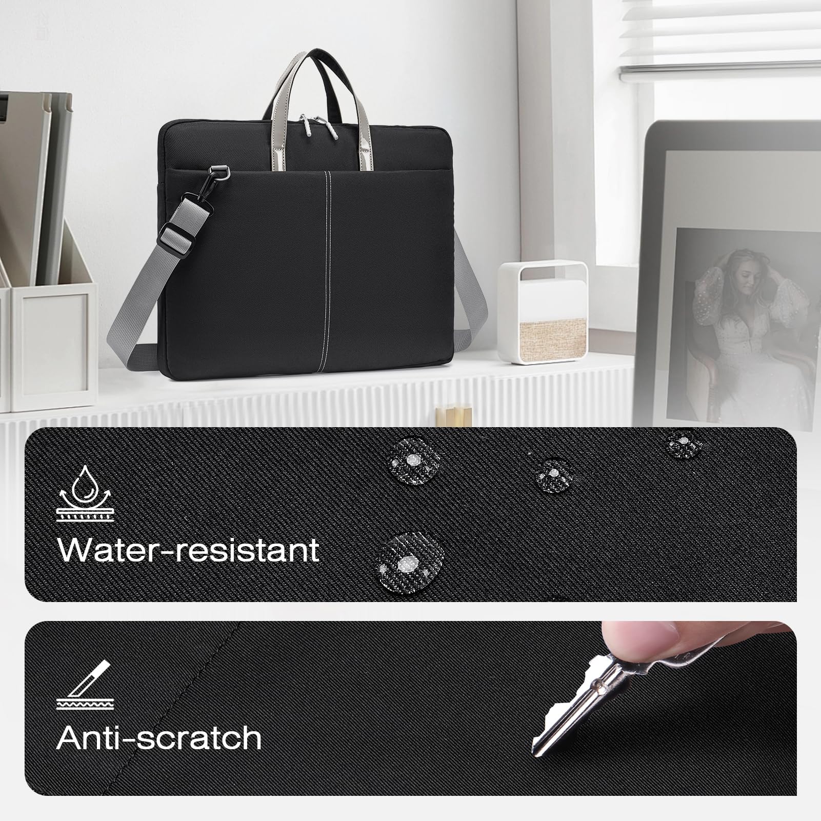 SPAHER Sacoche Ordinateur Portable 18 Pouces Sacoche PC Cartable Femme Housse Ordinateur Portable Mallette Sacoche Travail Porte Document Pochette Portable Sac Bandoulière Femme Sac à Main Gris
