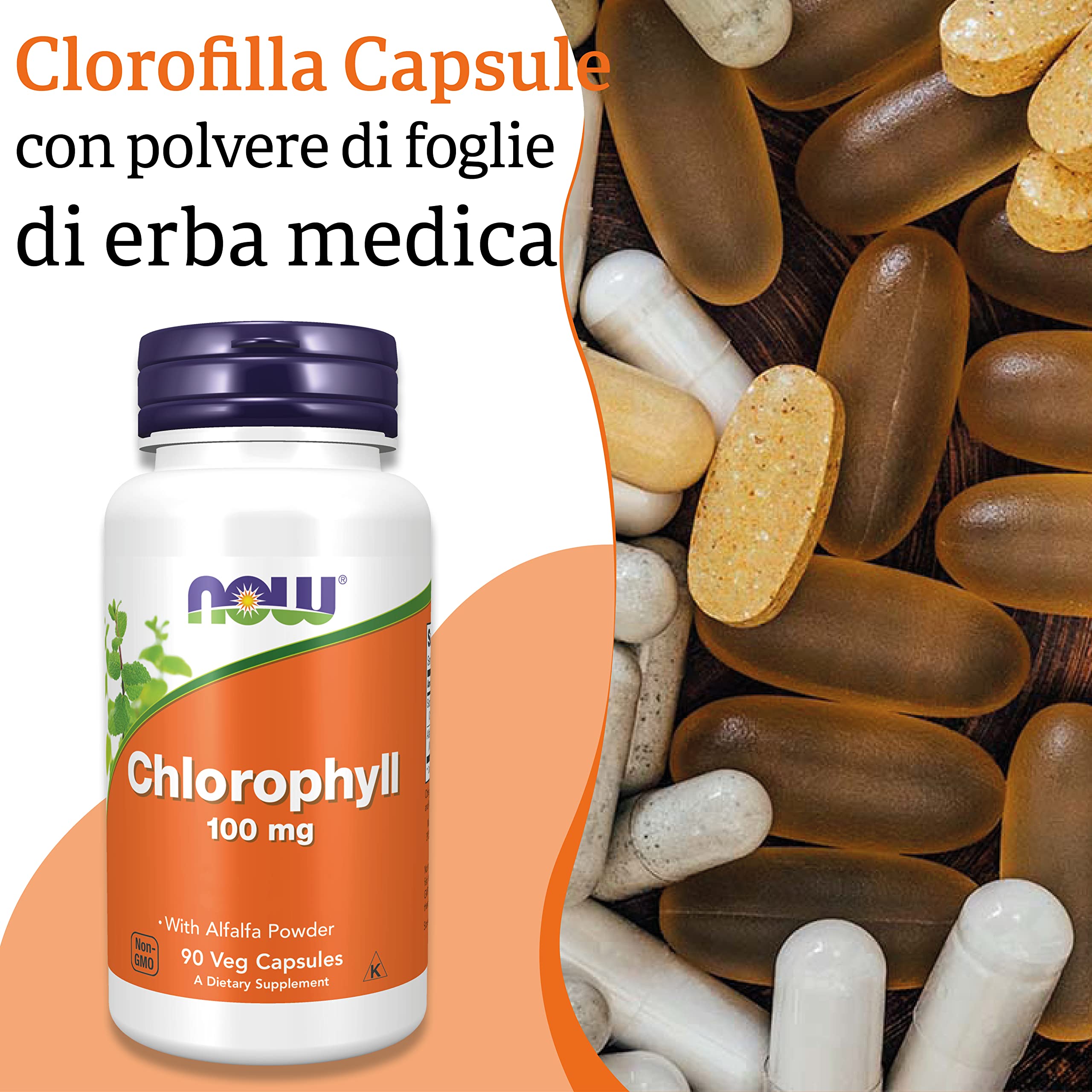 Now Foods, Chlorophyll (Clorofilla), 100 mg, 90 Capsule vegane, Testato in Laboratorio, Vegetale, Minerali, Senza Glutine, Senza Soia, Vegetariano