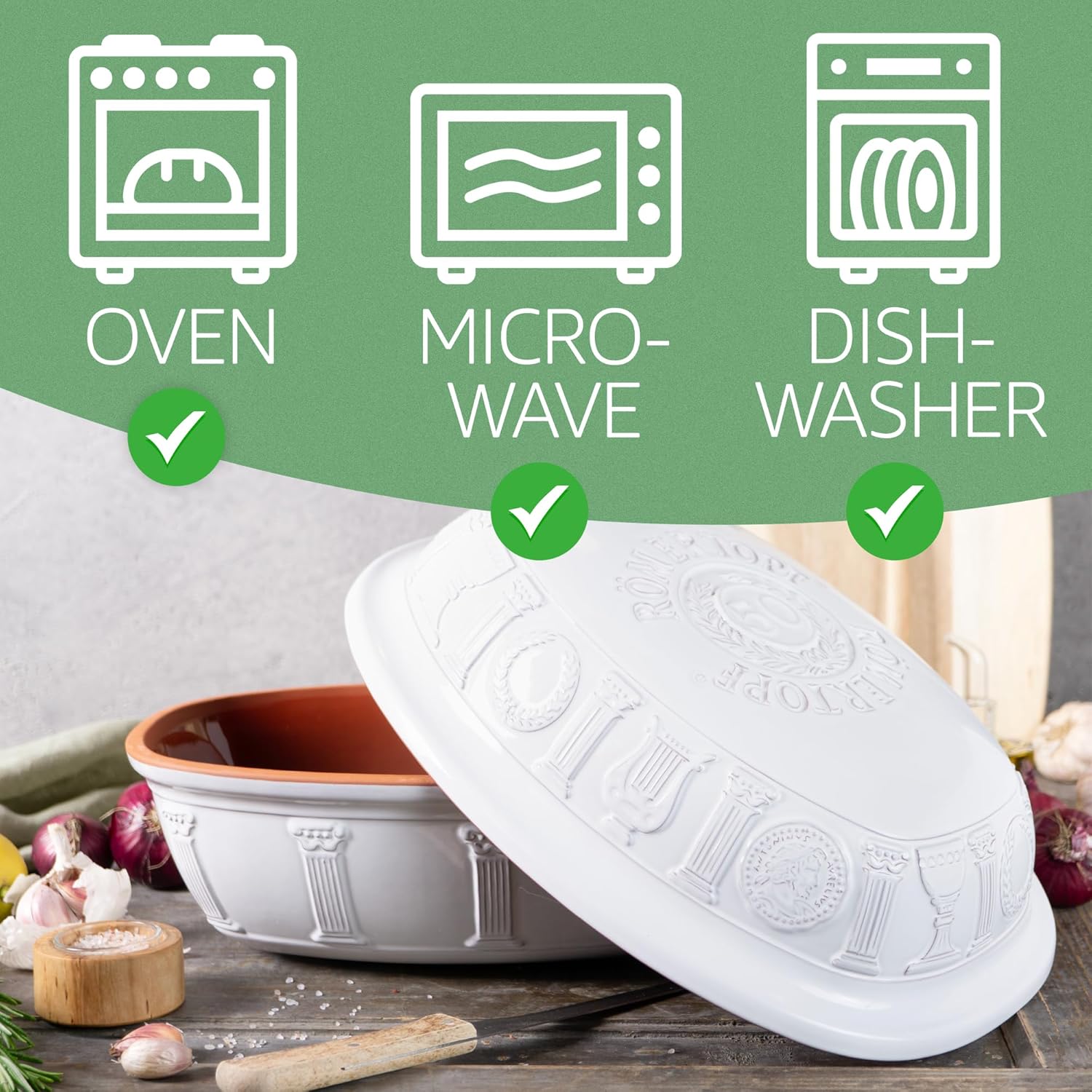 Romertopf Clay Roaster | 50 Years Anniversary Edition | Non-Stick Dutch Oven | Healthy Pot Cooking | Clay Baker | Versatile Cooking Vessel - 5.2 Quarts (5 Liters) for up to 8 people - White