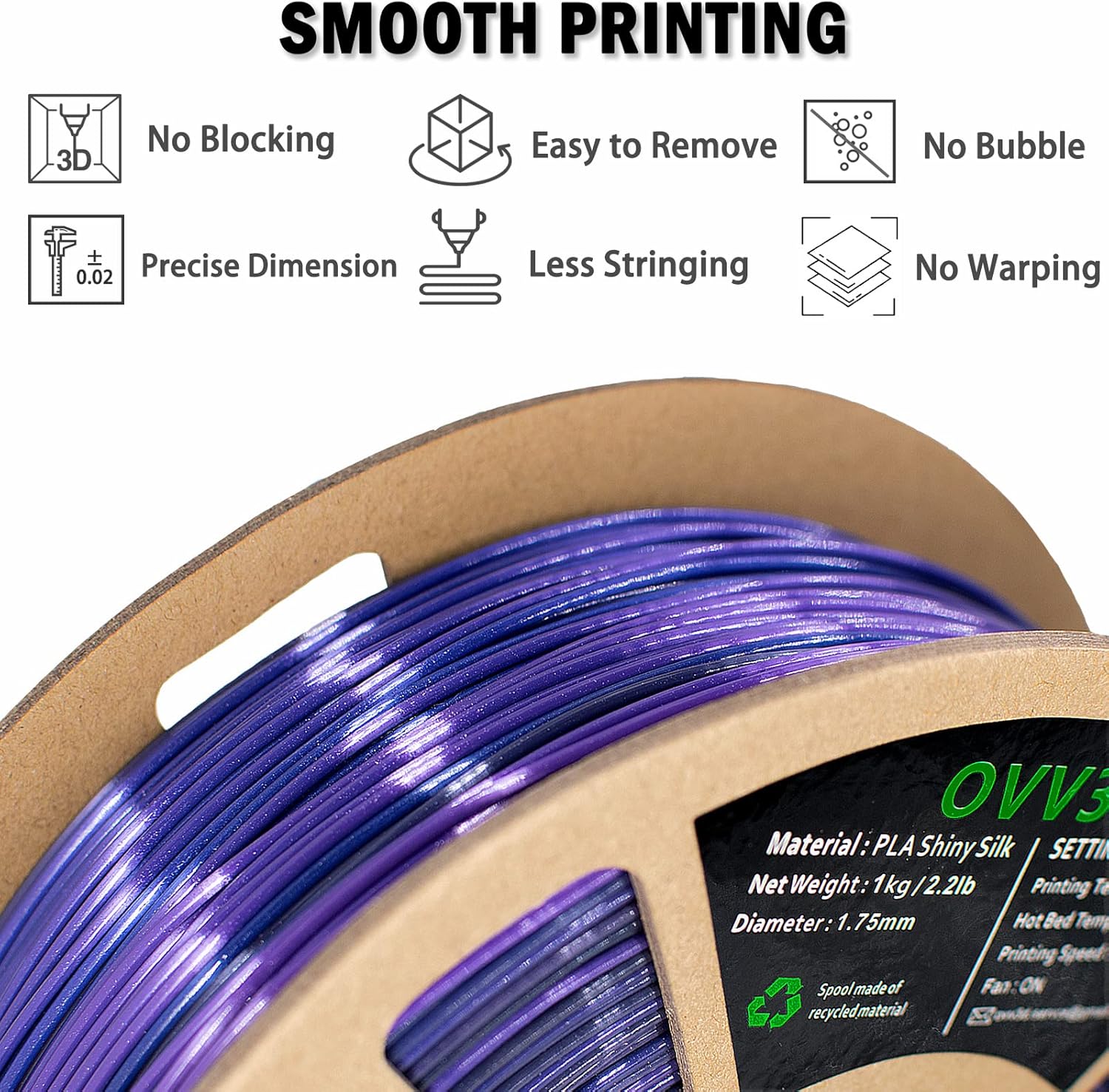 PLA Filament 1.75mm, 3D Printer Filament Silk Black Purple Color Changing, Silk PLA Filament, 3D Printing Filament 1.75 +/-0.02mm, 1kg - Image 4