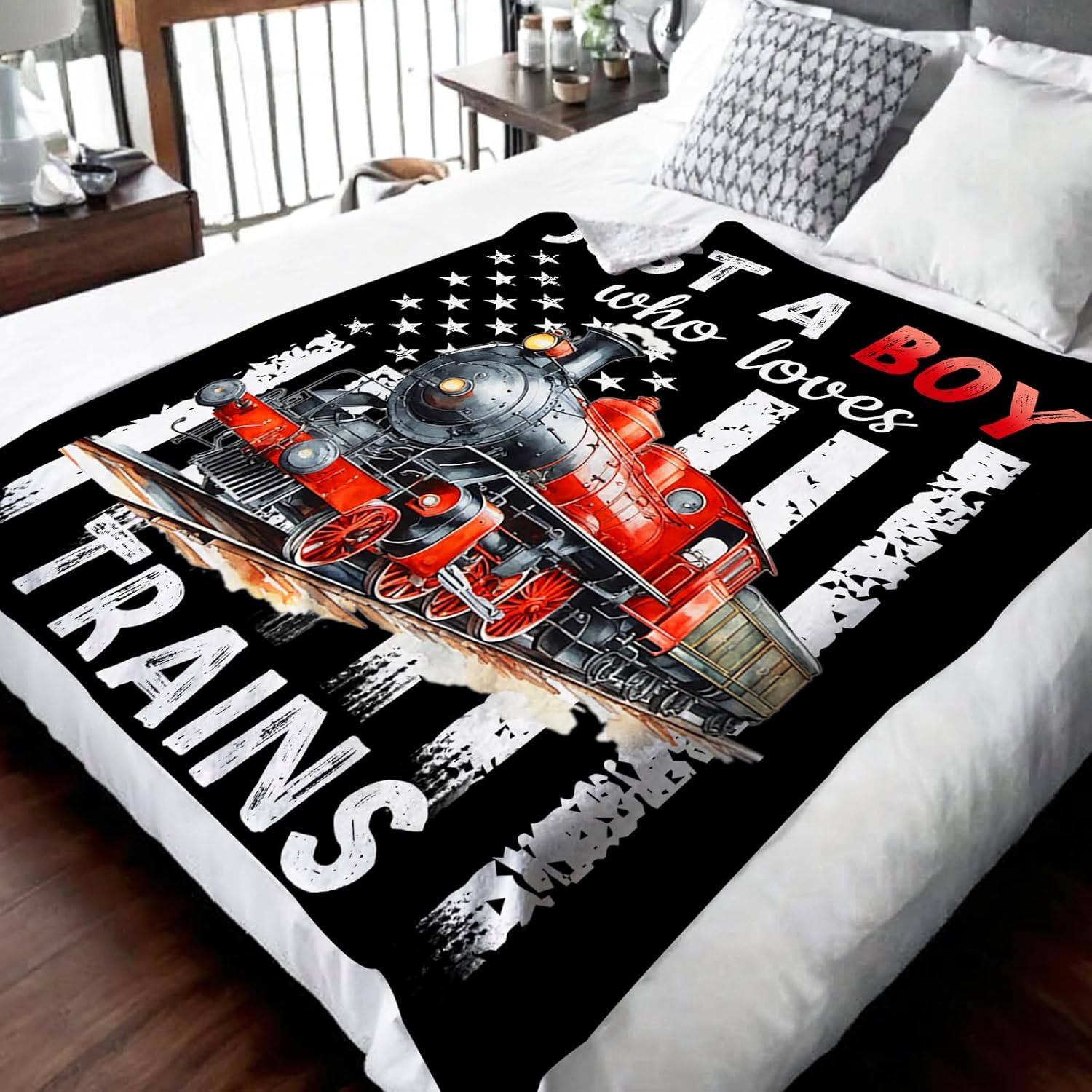 Train Blanket for Boys Men - Cute Throw Blanket Gifts for Kids Cars Lovers - 60x80 Inches Black Soft Fuzzy Car Blankets for Couch Sofa Bed Chair - Trains Stuff Bedroom Decor