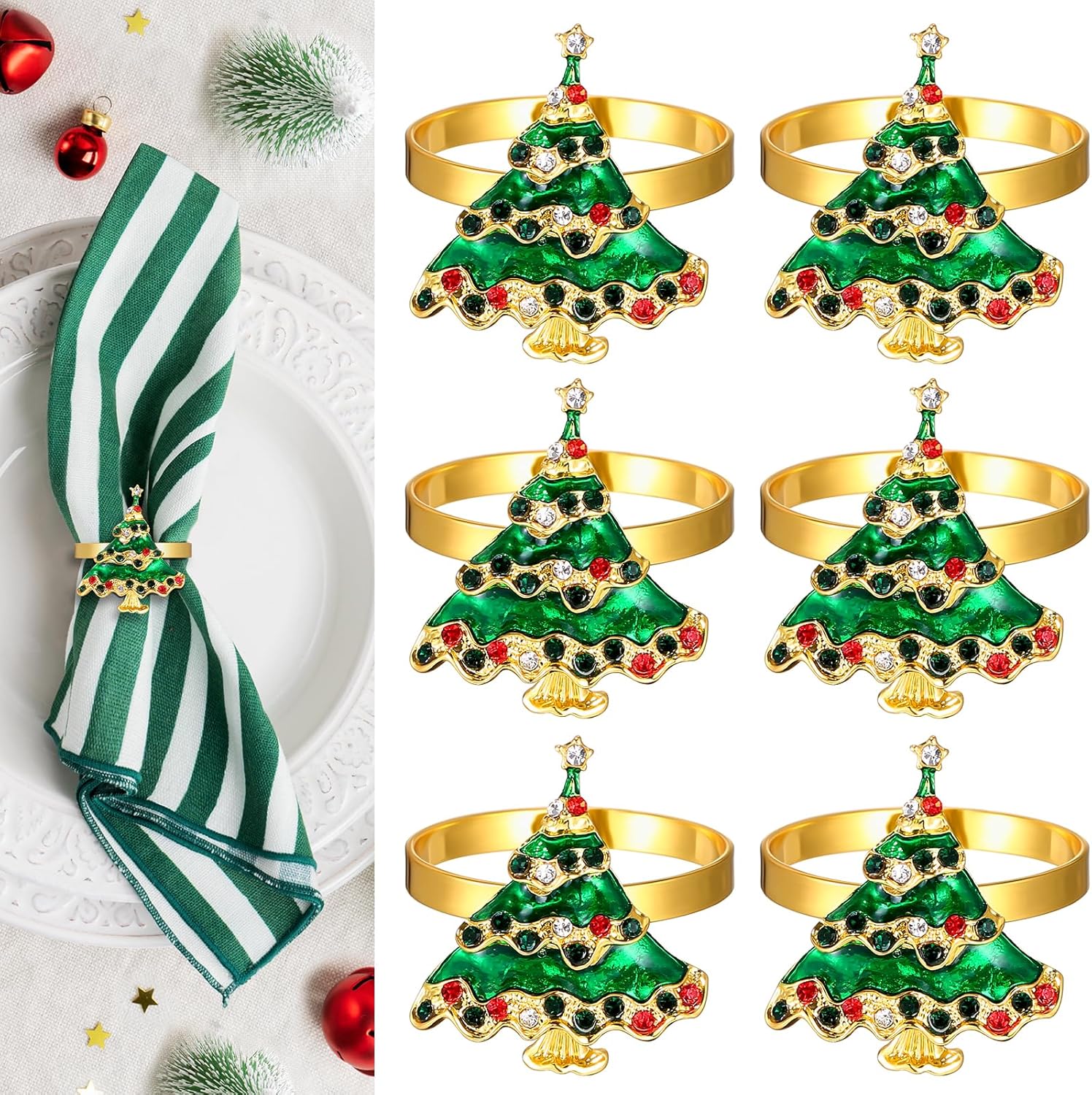 KESOTE Christmas Napkin Rings Set of 6, Holiday Christmas