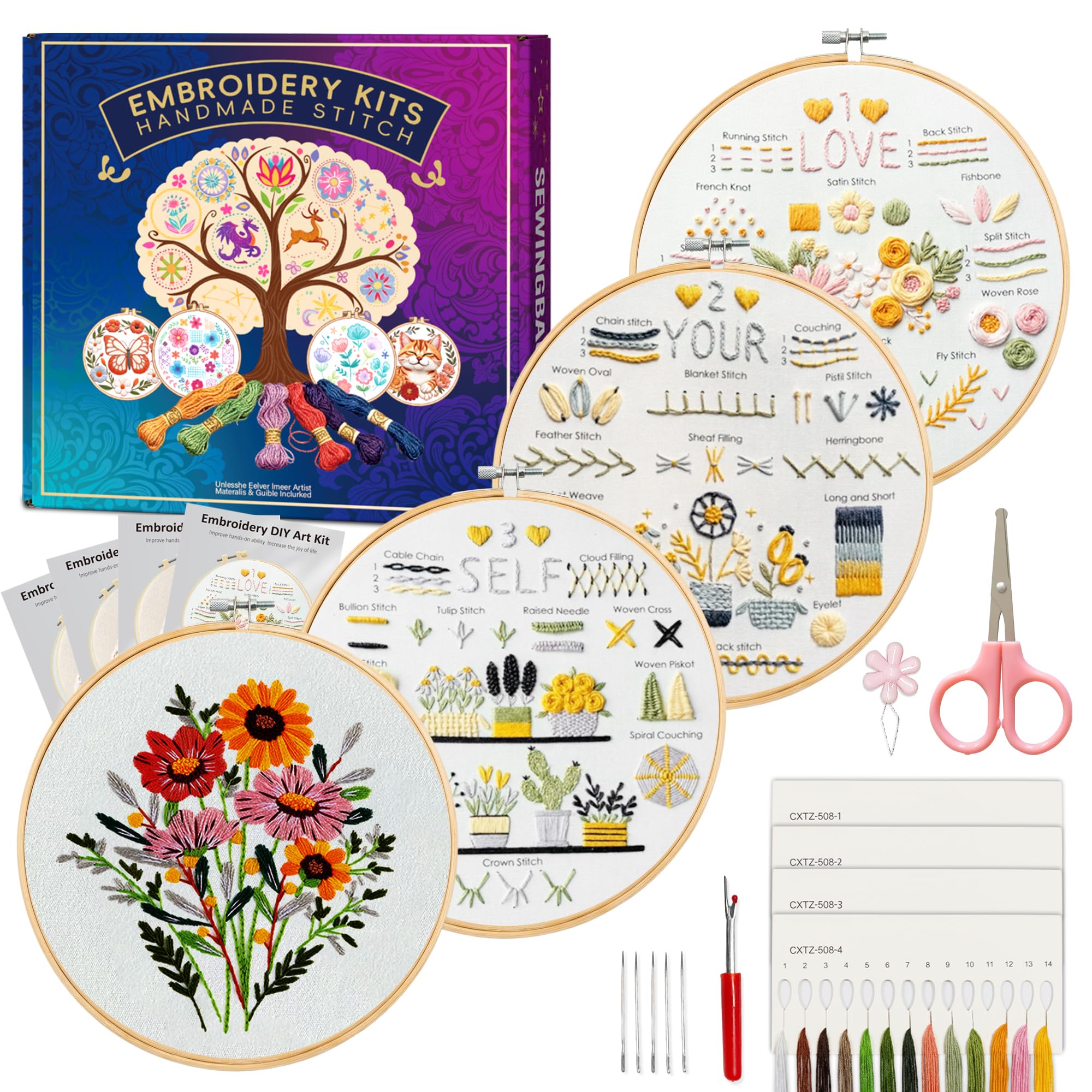 Beginner Embroidery Kit - Floral Designs & Tutorial -9 Beginner Embroidery Kit - Floral Designs & Tutorial -9