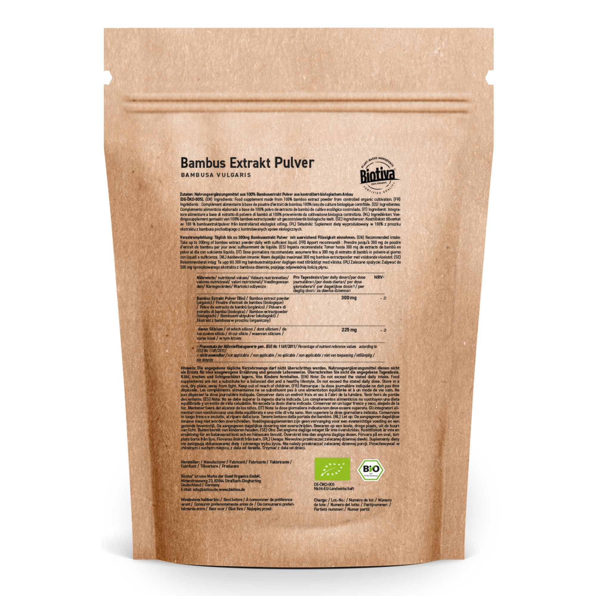 Bambus Extrakt Pulver Bio 100g - 100% natrlich & vegan - mit 75%  Kieselsure - Reines Pflanzenpulver aus kontrolliert biologischem Anbau -  DE-KO-005 ...