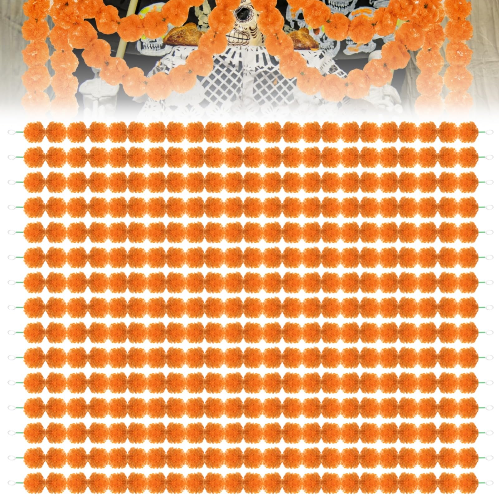 Girlandy nagietka, 15 szt., sztuczne kwiaty do dekoracji, wielokrotnego użytku, sztuczne kwiaty nagietka, na Dzień Zmarłych, Halloween, jesienną dekorację, imprezę i wystawę domową
