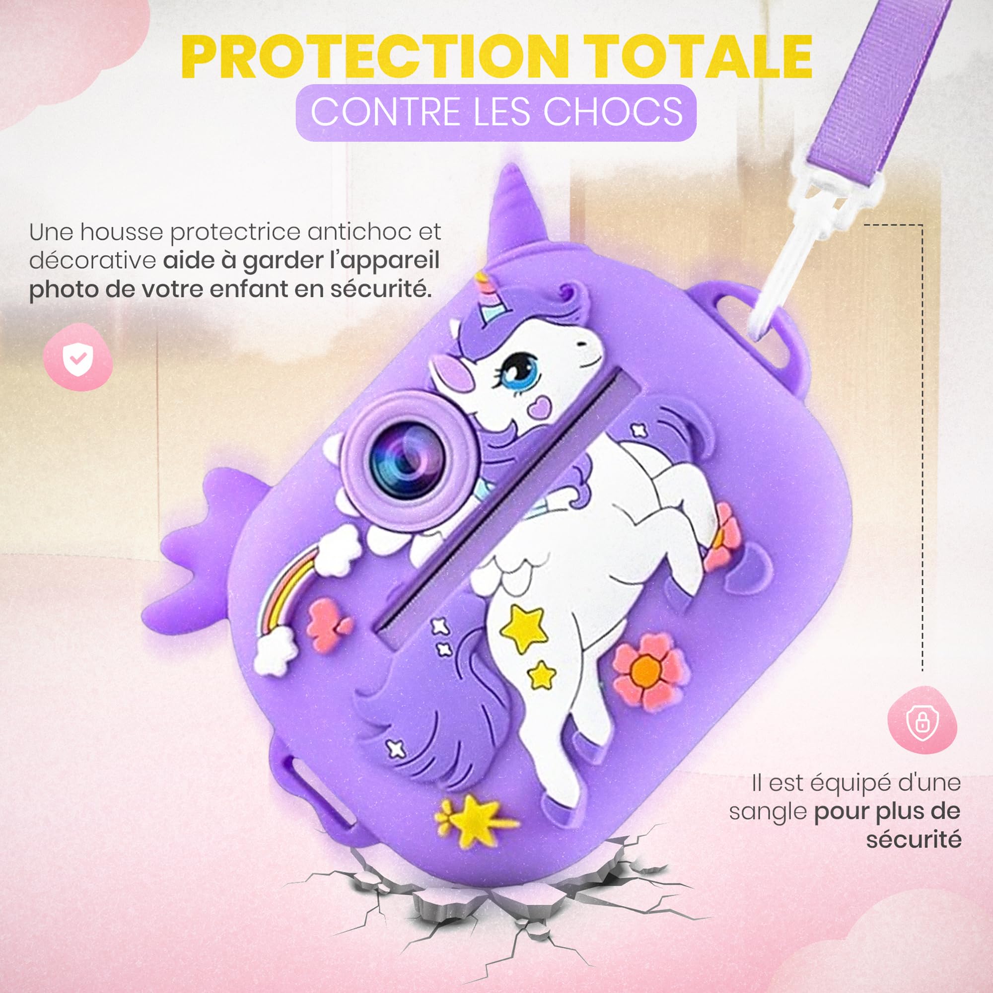 ETERNIUM Appareil Photo Instantané Enfant Licorne - Kit Créatif et Éducatif - Caméra Numérique 1080P Antichoc - 4 Rouleaux d'impression + Carte 32Go - Cadeau Noël Anniversaire Fille Garçon 3-12 Ans