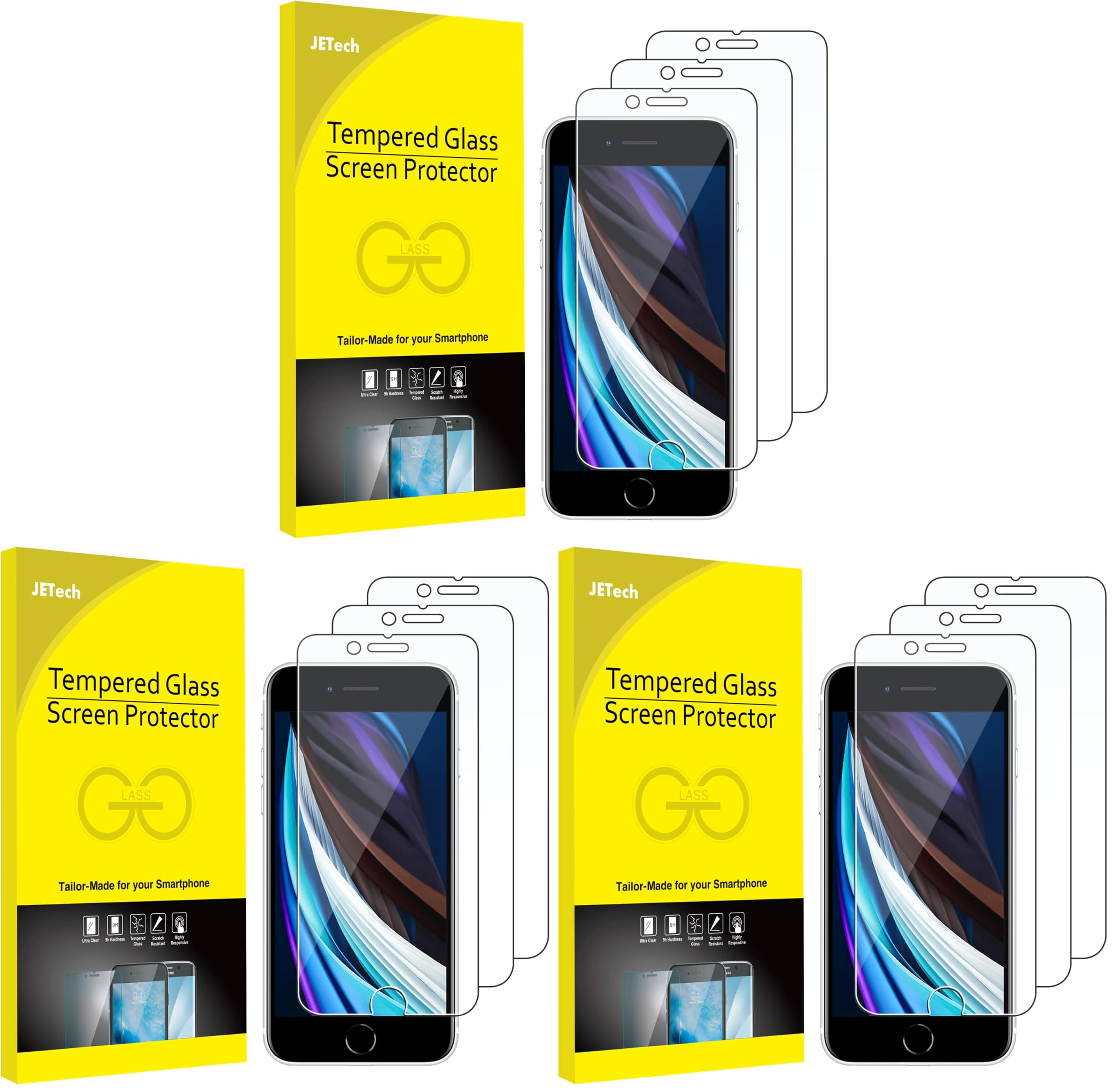 JETech Screen Protector for iPhone SE 3/2 (2022/2020 Edition), 4.7-Inch, Tempered Glass Film, 9-Pack