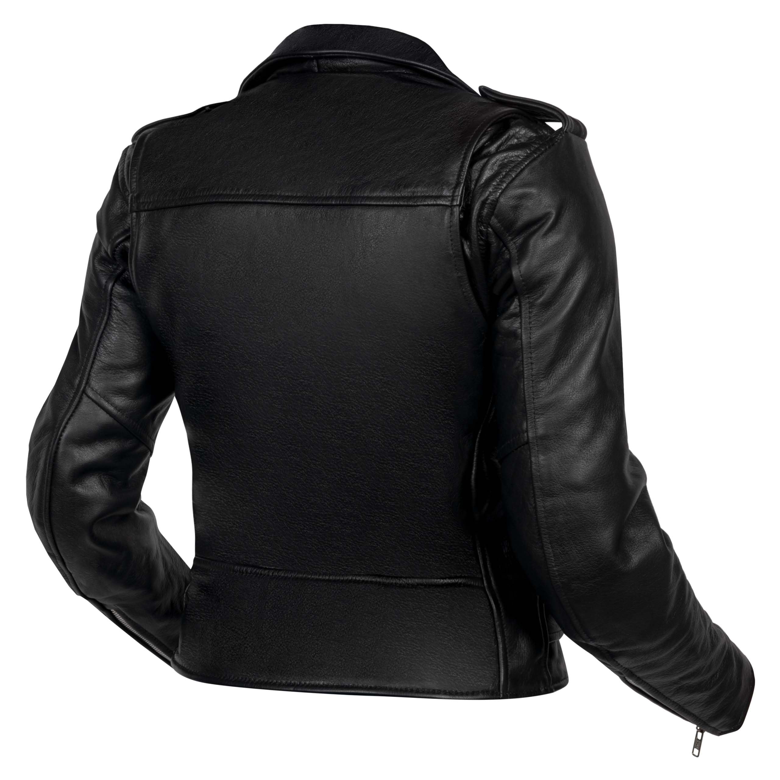OZONE MOTO Classic Lady Chaqueta de Moto Mujer | Cuero | Protectores de Codos y Hombros | 5 Bolsillos | Ajuste de Cintura | Tallas hasta 8XL