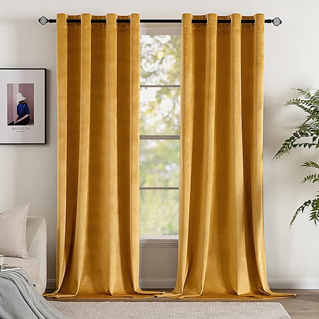 EMEMA 2 panele miękkie welurowe termiczne zasłony zaciemniające, regulacja temperatury, zasłony z oczkami, do sypialni, salonu, elegancka dekoracja 140 x 225 cm, pomarańczowe