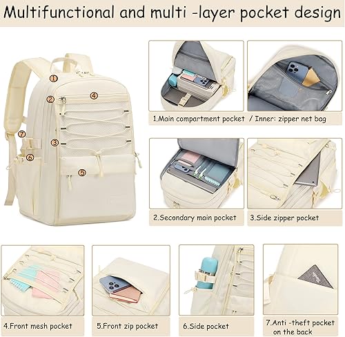 Miniatura 4 de Mochila para laptop para mujeres y niñas, bolsa escolar de malla de 15.6 pulgadas, mochila unisex para estudiantes, mochila impermeable para