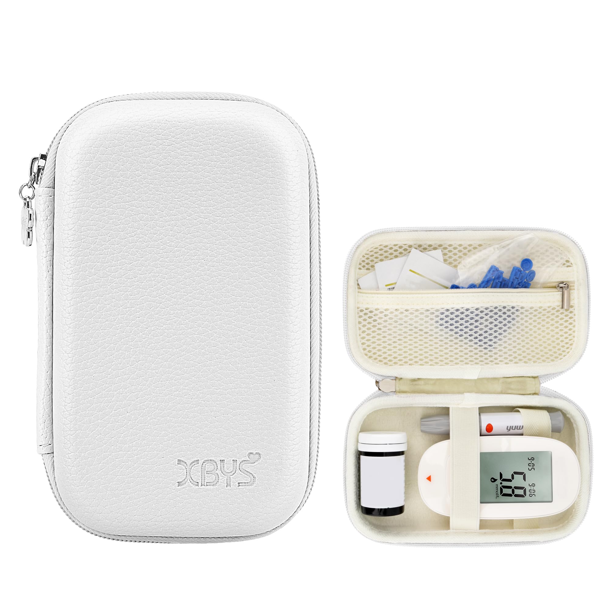 Hard Shell Diabetic Monitor Case, Glucose Meter Kit Storage Organizer, Diabetes Travel Bag for Glucometer, Supplies, Blood Sugar Test Strips, Lancets & Syringes, White, M, Simple-image-41