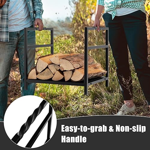 Miniatura 2 de Goplus Estante de leña pequeño de 16 pulgadas, soporte decorativo para leña para interiores y exteriores, con mango fácil de agarrar y base elevada,