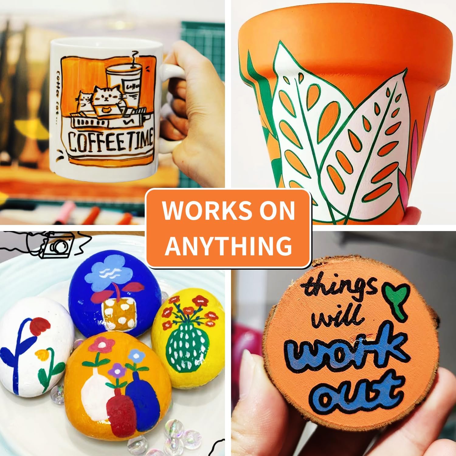 Orange Permanent Paint Pens - 6 Pack Oil Based Paint Markers, Pens For Rock Painting Car Tyre Metal, Plastic, Canvas, Mugs, Wood, Glass, Quick Drying and Waterproof, Medium Point - Image 3