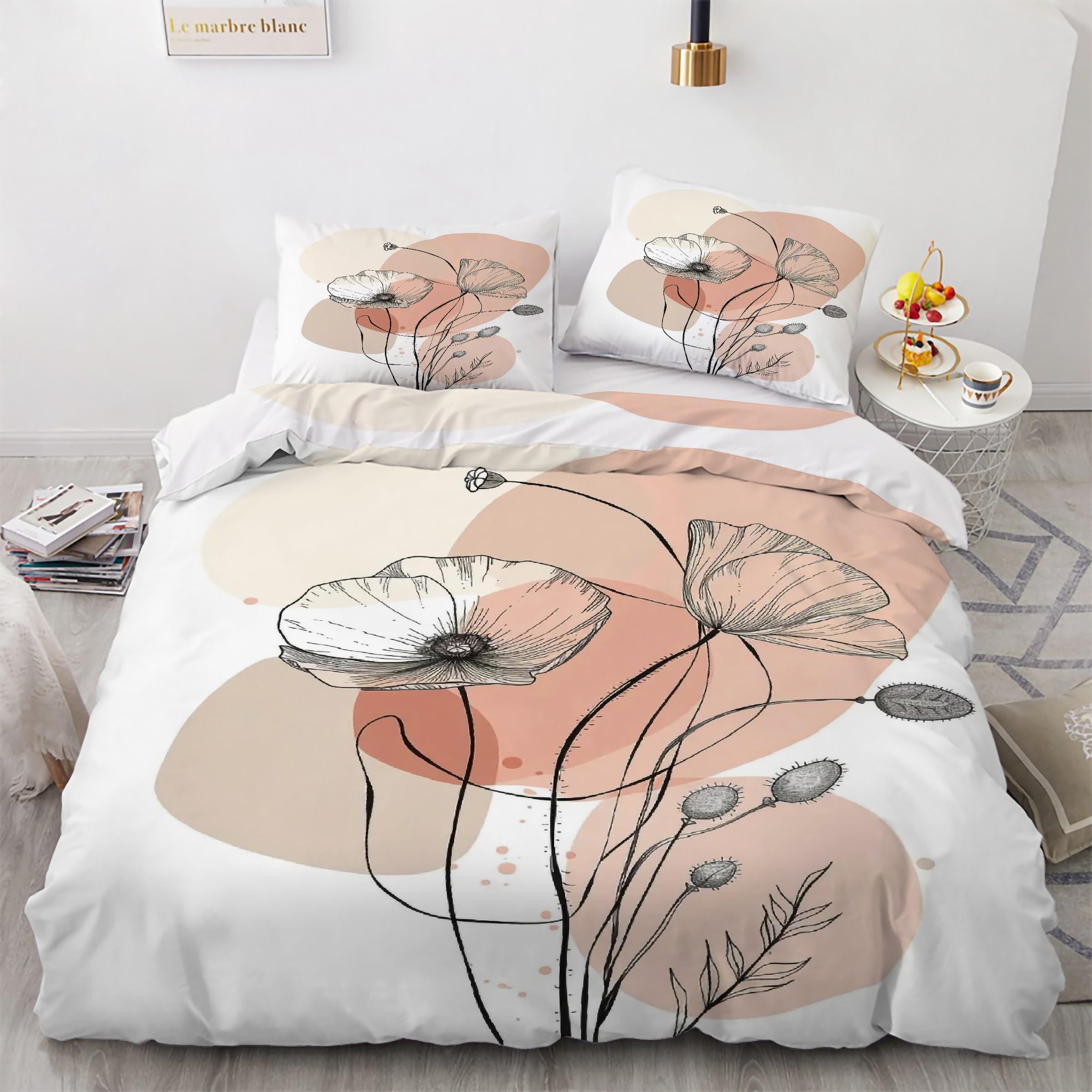 Housse de couette 220x240 fleurs peintes ensemble literie microfobre douce