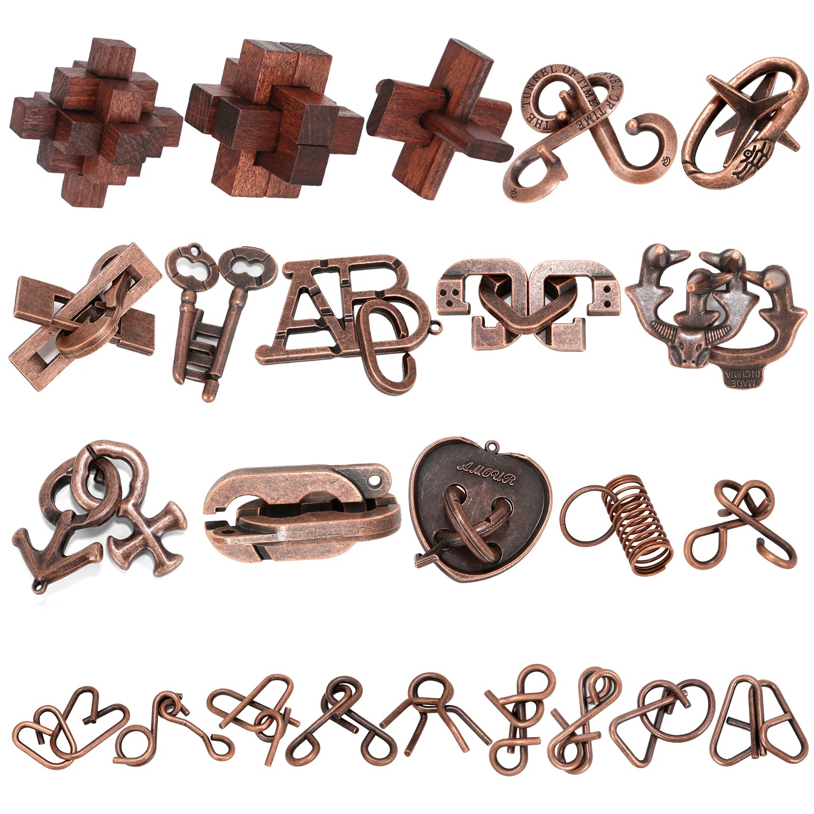 Photo 1 of 24 Pcs Brain Teaser Puzzles for Adults Teens - Metal Puzzles 3D Puzzle Game Toys for Adults Teens - Wooden Unlock Interlocking Puzzle Adult IQ Education Smart Toys