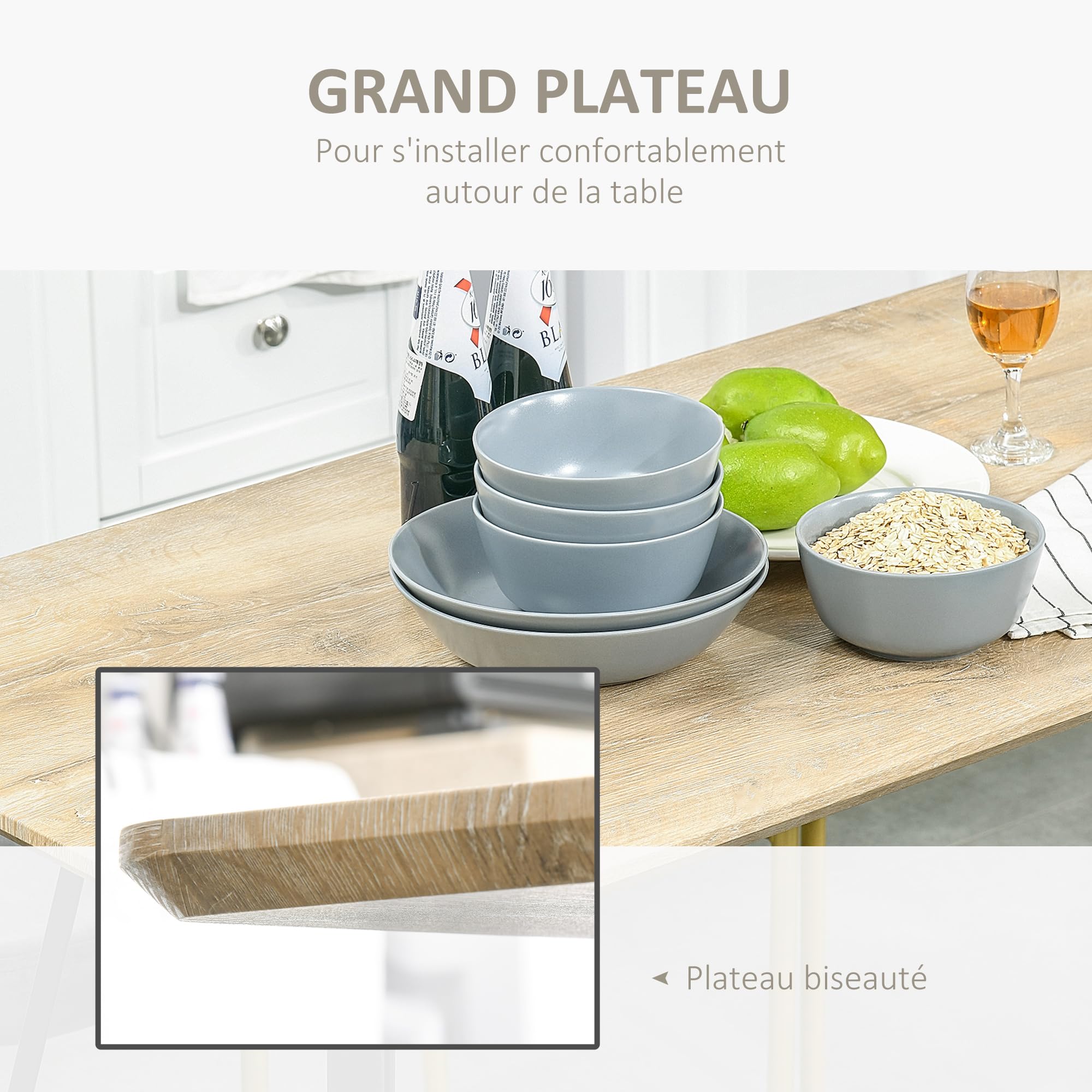 HOMCOM Table à Manger Grand Plateau 120L x 60l x 75H cm Noir, Chêne Clair