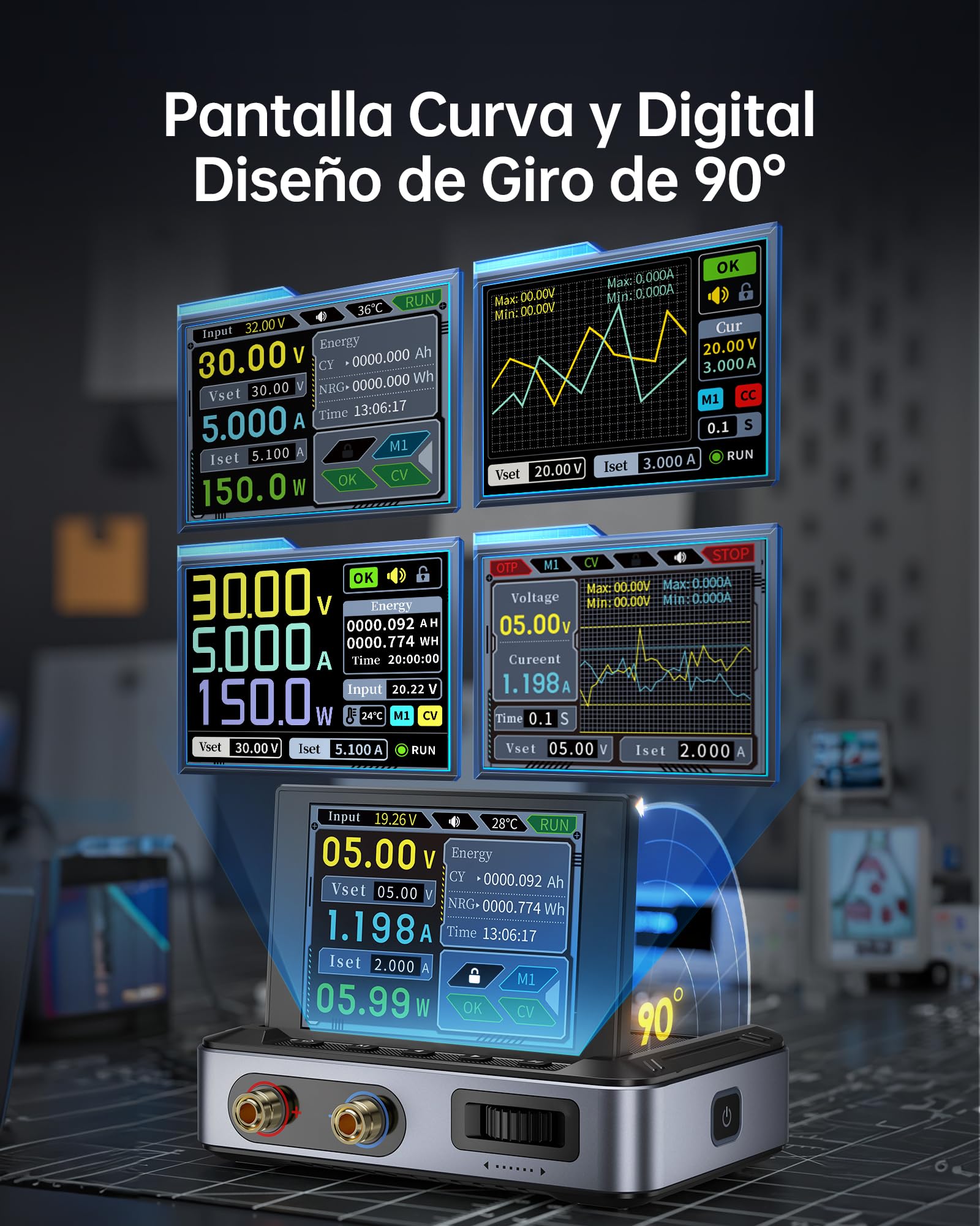 FNIRSI DPS-150 Fuente Alimentación DC Variable, 30V 5A Ajustable, Pantalla IPS de 4 Dígitos, <20mV Rizado, Programable por PD/QC/CC, para Laboratorio/CNC/Reparación Electrónica