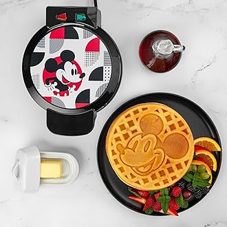 Disney Mickey Mouse Waffle Maker – Non-Stick Round Waffle Iron – Easy to Use and Clean