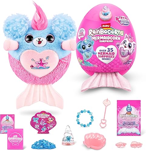 Miniatura 1 de Rainbocorns Mermaidcorn (Puppy) de ZURU, peluche coleccionable, sorpresas de sirena, peluche de peluche, huevo sorpresa, calcomanías, arena mágica y