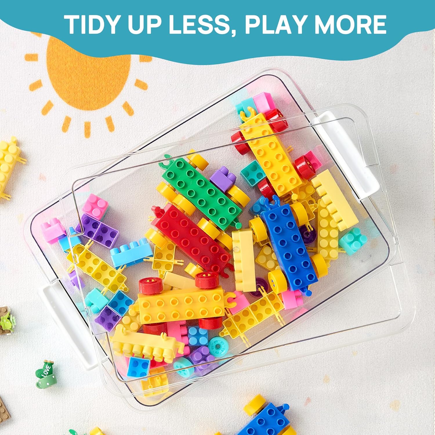 Vtopmart 6 Qt Plastic Storage Bins with Lids, Clear Sensory Bins, Arts Crafts Organizers and Storage, Stackable Containers for Home Office and School Supplies, 4 Pack, White