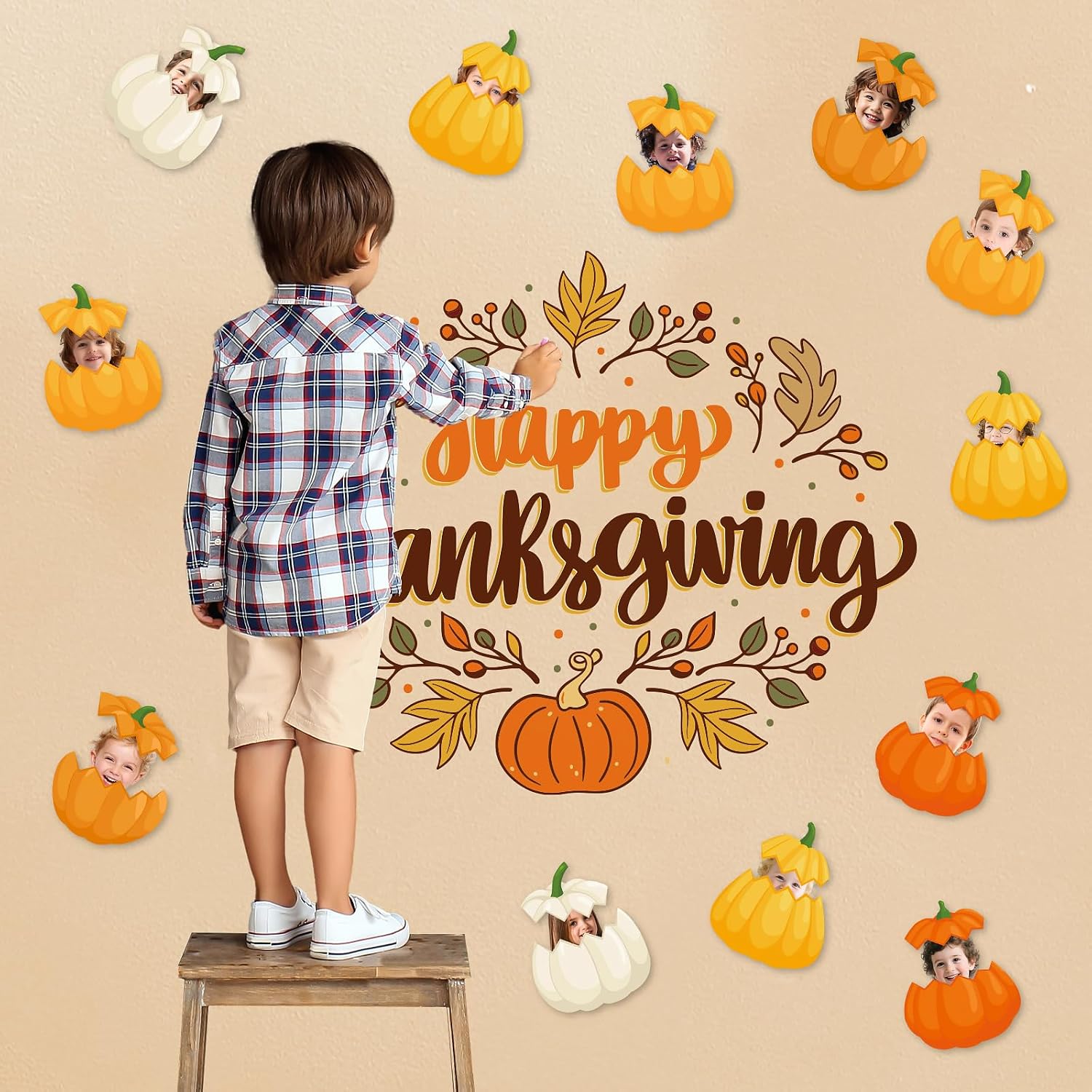 50Pcs Thanksgiving Pumpkin Paper Cutouts, Thanksgiving Bulletin Board Decorations Autumn DIY Photo Crafts, Fall Classroom Decorations for Home Party Supplies