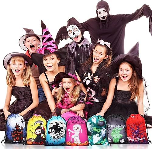 Miniatura 7 de Honoson Bolsas de recuerdo de fiesta de Halloween, 24 bolsas de regalo con cordón, bolsas de poliéster de araña, bolsas temáticas de Halloween para