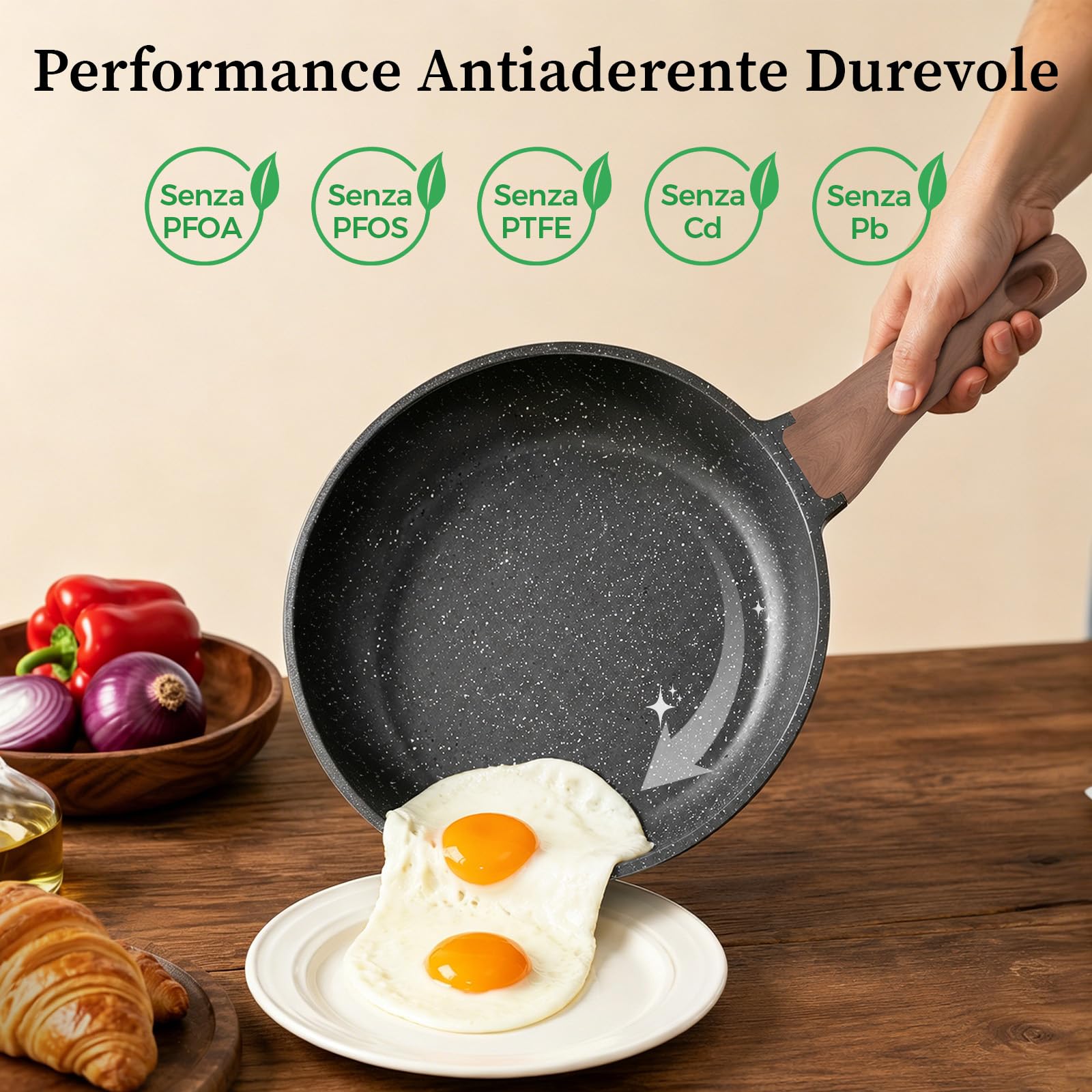 YASHE Set 3 Padelle Antiaderenti Effetto Granito(20/24/28cm), per Induzione | Set Padelle Premium per Friggere e Saltare, Non Tossico Senza PFOA, Compatibili con Tutti i Piani Cottura