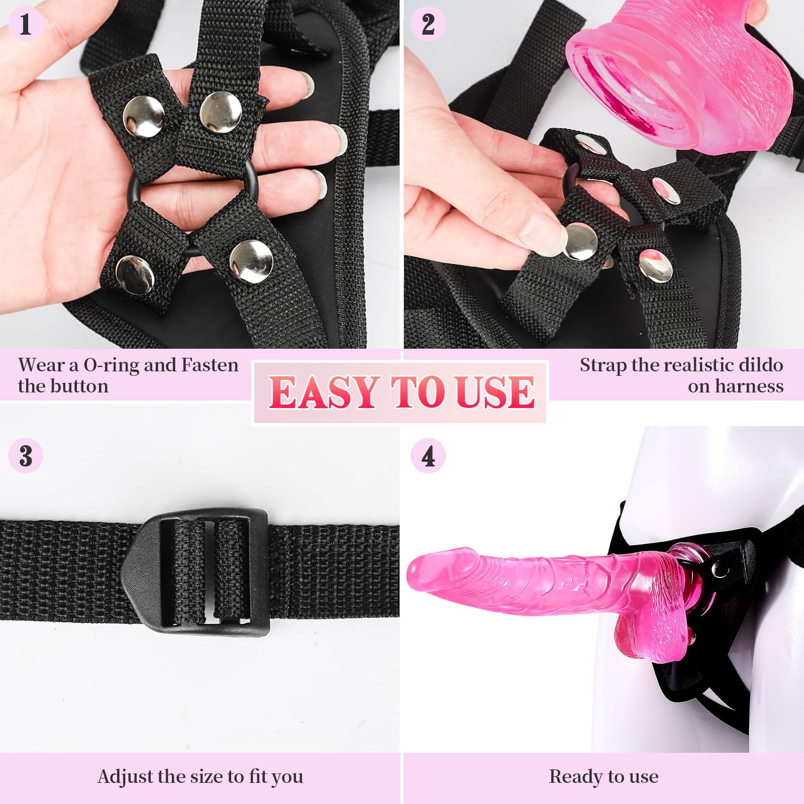 Strap on Dildo with Harness, 8.3 Inch Realistic Wearable Dildo Body-Safe Material Strong Suction Cup, Anal Vagina G Spot Sex Stimulation Adult Sex Toys for Women Lesbian Men Couple Beginner: Pink