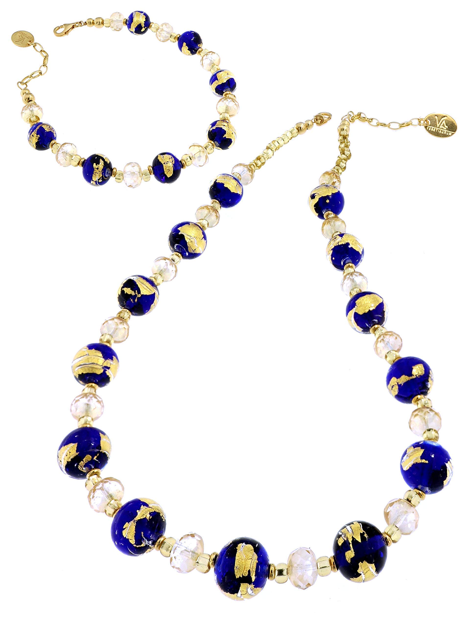 Venetiaurum - Set aus Halskette und Armband. Mit Perlen aus Original-Muranoglas und 18 karätigem Gold plattiert Silber 925 – Schmuck “Made in Italy” zertifiziert