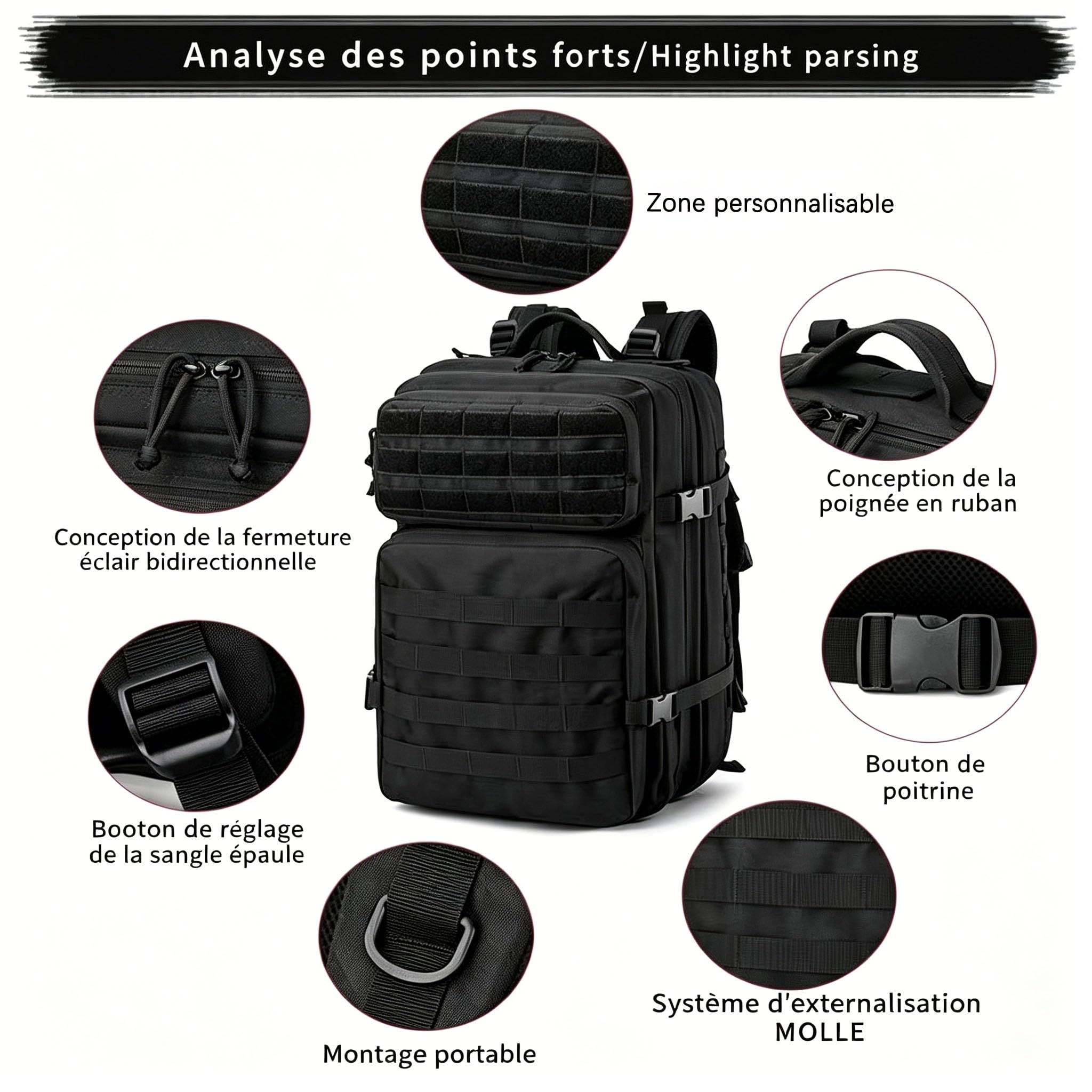 Lawaia 50l Sac à Dos Voyage Loisir, Sac à Dos Pour Moto Trekking RandonnéE Camping PêChe Escalade Alpinisme Ou Utilisation Quotidienne