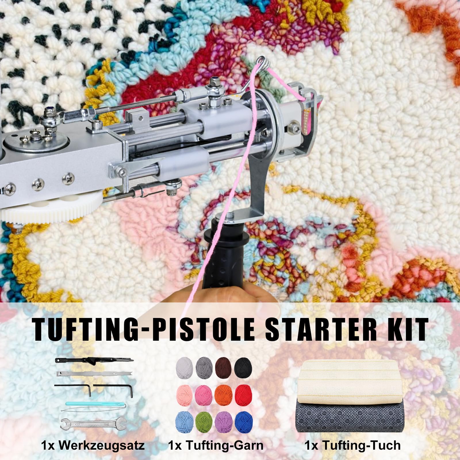 Tufting Gun Set mit Teppich Trimmer & Garn & Tufting Tuch, Teppich Tufting Pistolen Set für High-Speed Weben von Teppichen, Tufting Machine Kit DIY Tools -Blau