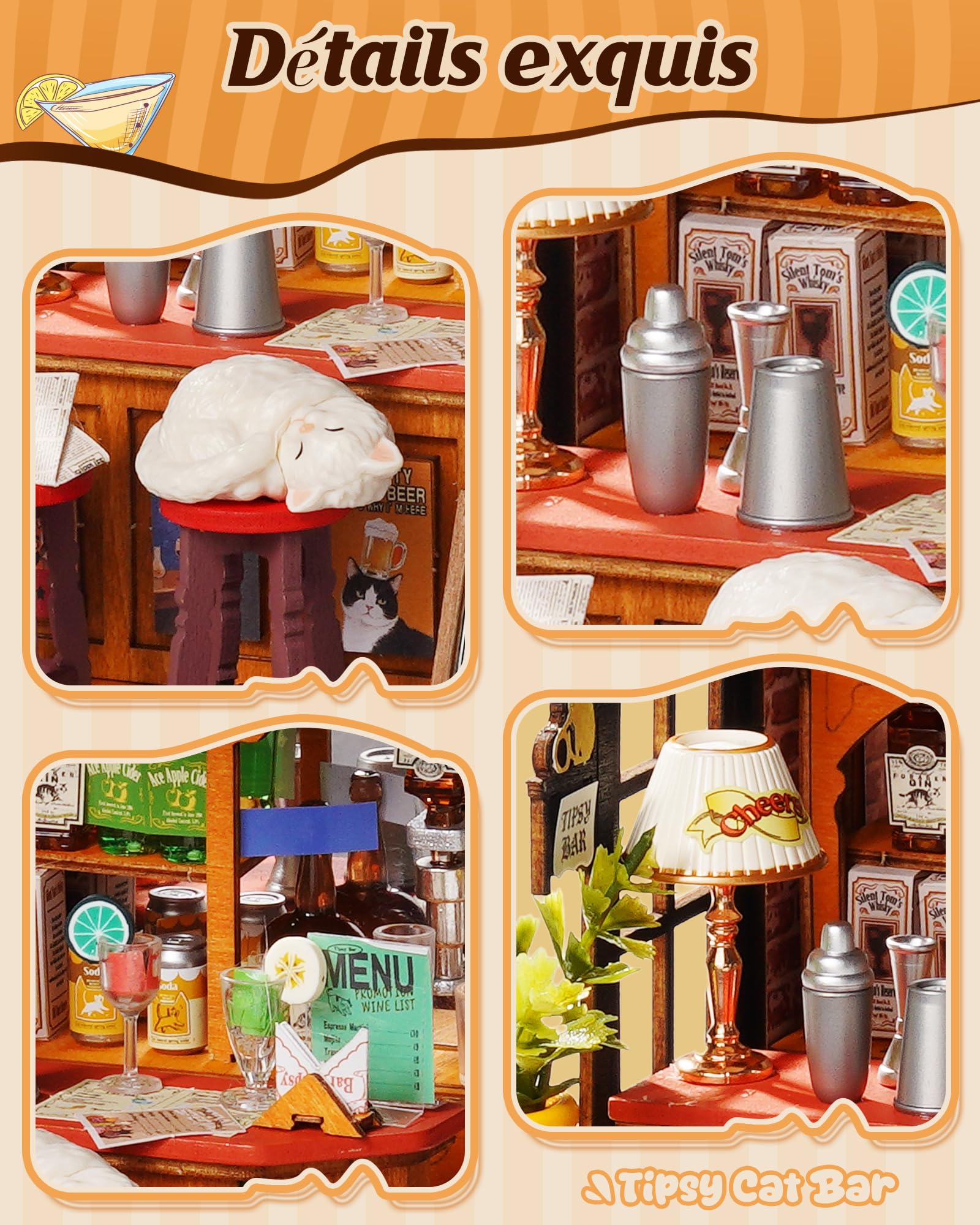 Rolife Maison Miniature Cozy Cat Bistro, 136 pièces Maquette Maison 3D Puzzle Maison de Poupée en Bois 3D à Construire Book Nook pour Adultes et Adolescents Pas de Colle nécessaire - 5
