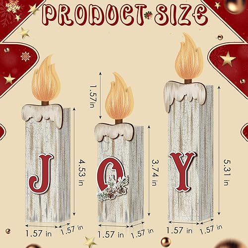 Miniatura 3 de 3 piezas de letrero de Navidad de madera para decoración de mesa, velas de llama de madera blanca rústica, decoración de bandeja escalonada,