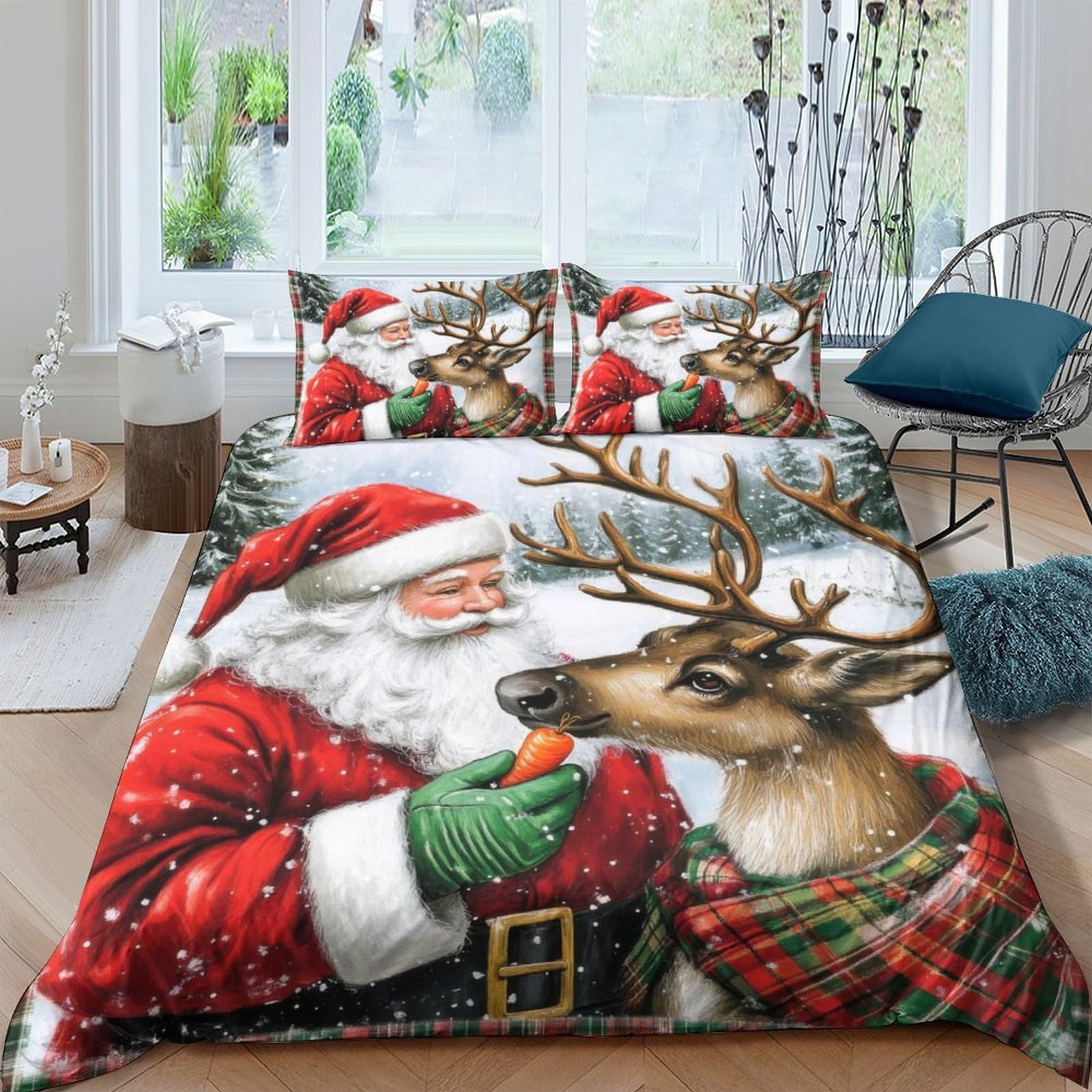 Ctjqhvkz Style-7 3D Printed Santa Claus Reindeer Fitted Sheet Microfiber Christmas Winter Bed Cover For Bedroom Guest Room Decor Single（135X200cm）
