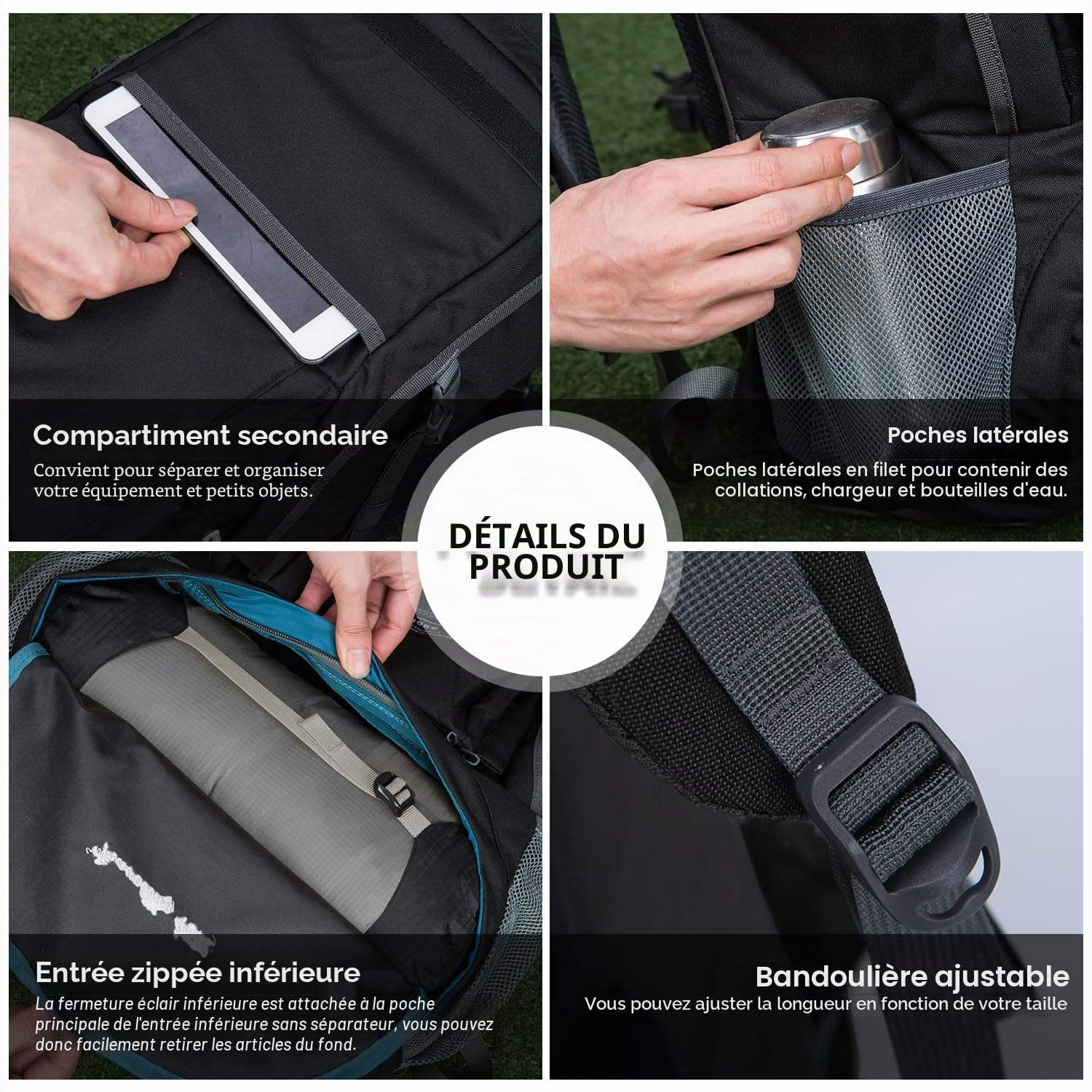 MOUNTAINTOP 40L Sac à Dos de Randonnée Femme Homme trekking | grande capacité Sac à Dos Voyage avec Housse de Protection Contre la Pluie pour Voyage Camping