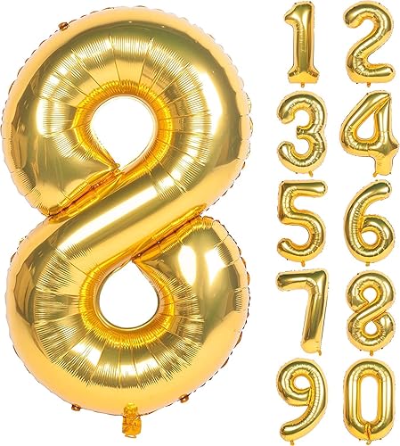 Miniatura 5 de Globos dorados de 40 pulgadas con números grandes para helio, globos grandes de aluminio Mylar para decoración de fiestas de cumpleaños (número 7)