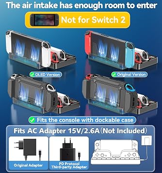 Switch TV Docking Station with Joycon Charging Station Switch OLED TV Dock Station for 4K HDMI TV Power Supply Replacement Switch Dock with Interface & 10 Games Storage (Not for Switch 2)